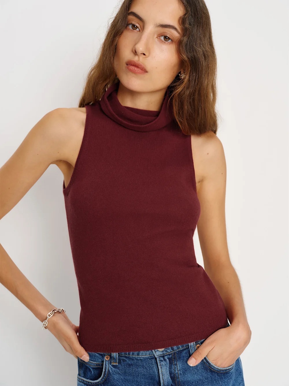 Reformation Marcy Cashmere Turtleneck Tank Red - Size XS